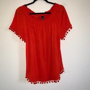 INC Orange Tasseled Knit Top